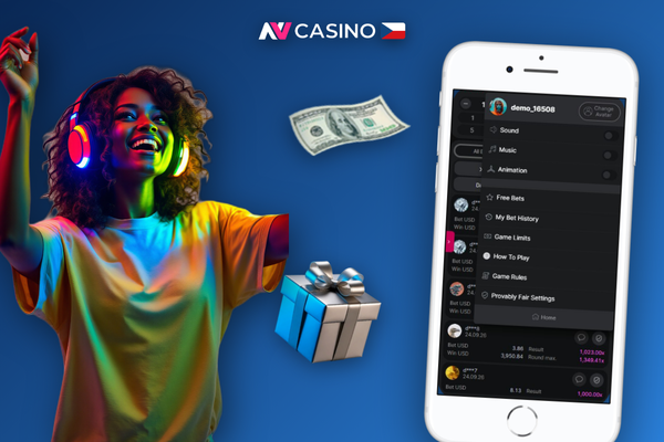 Smartphone s otevřenou NV Casino Aviator aplikací a tlačítkem cashout na displeji