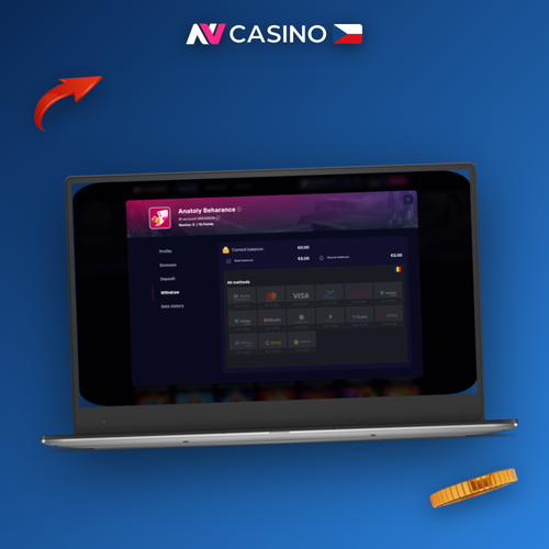 Hráč sleduje potvrzení výběru peněz v pokladně NV Casino s ikonami Visa, Skrill a Bitcoin