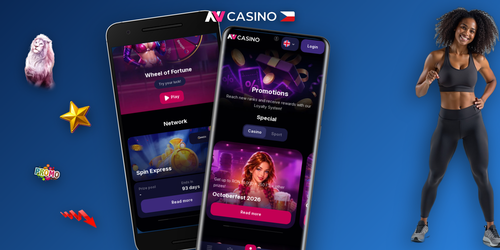 NV Casino vítací bonus s 100 free spiny a herními symboly na fialovém pozadí